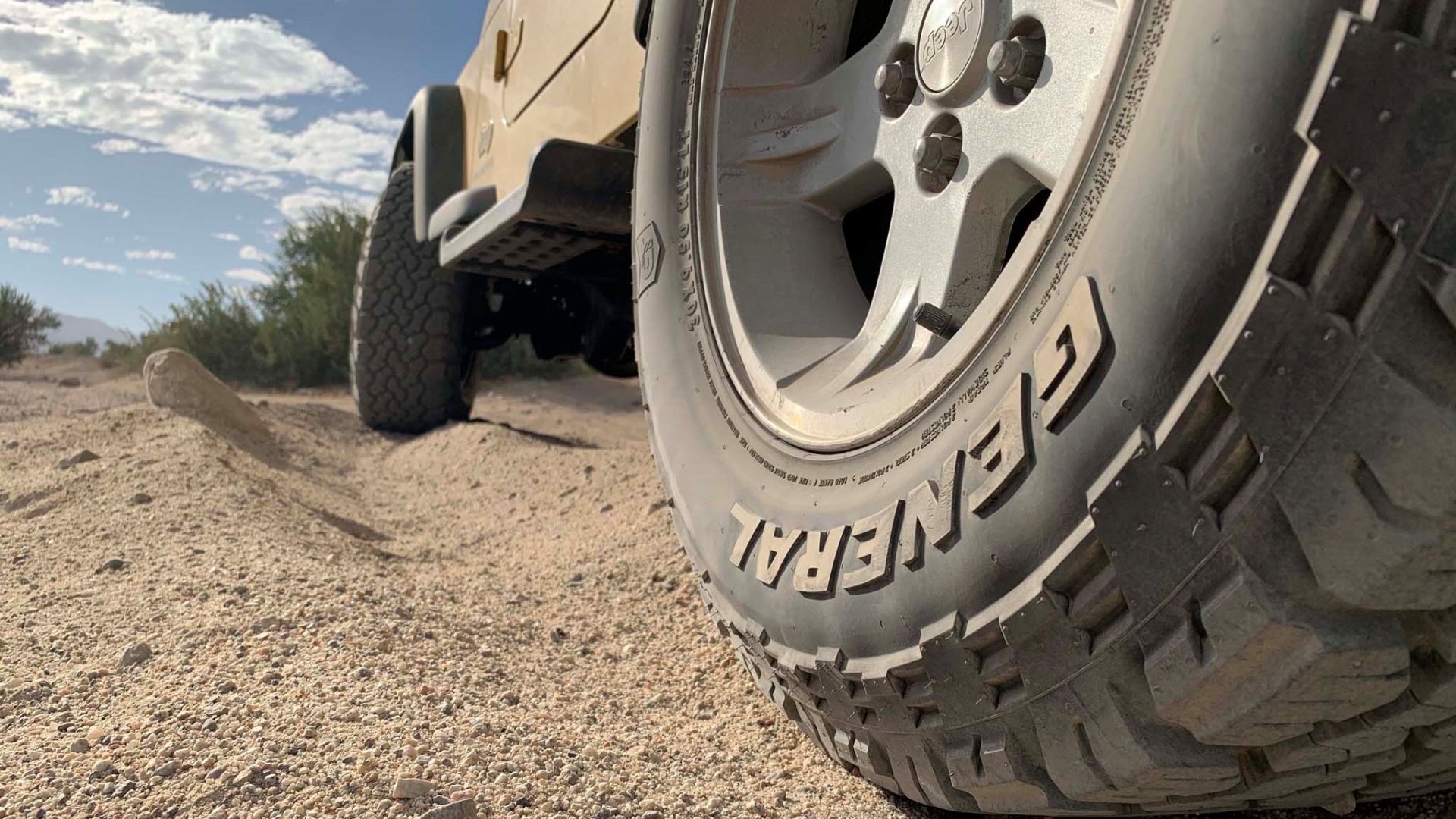 Close up of a tire on a vehicleAI-generated content may be incorrect.